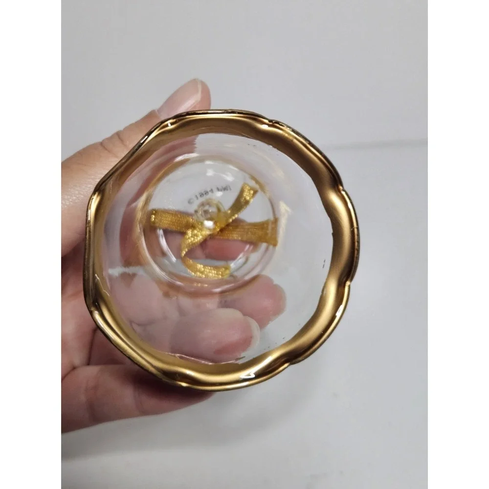 1994 PMI Clear Glass Christmas Bell Ornaments Gold Trim No Clapper Set Of 2 Vtg